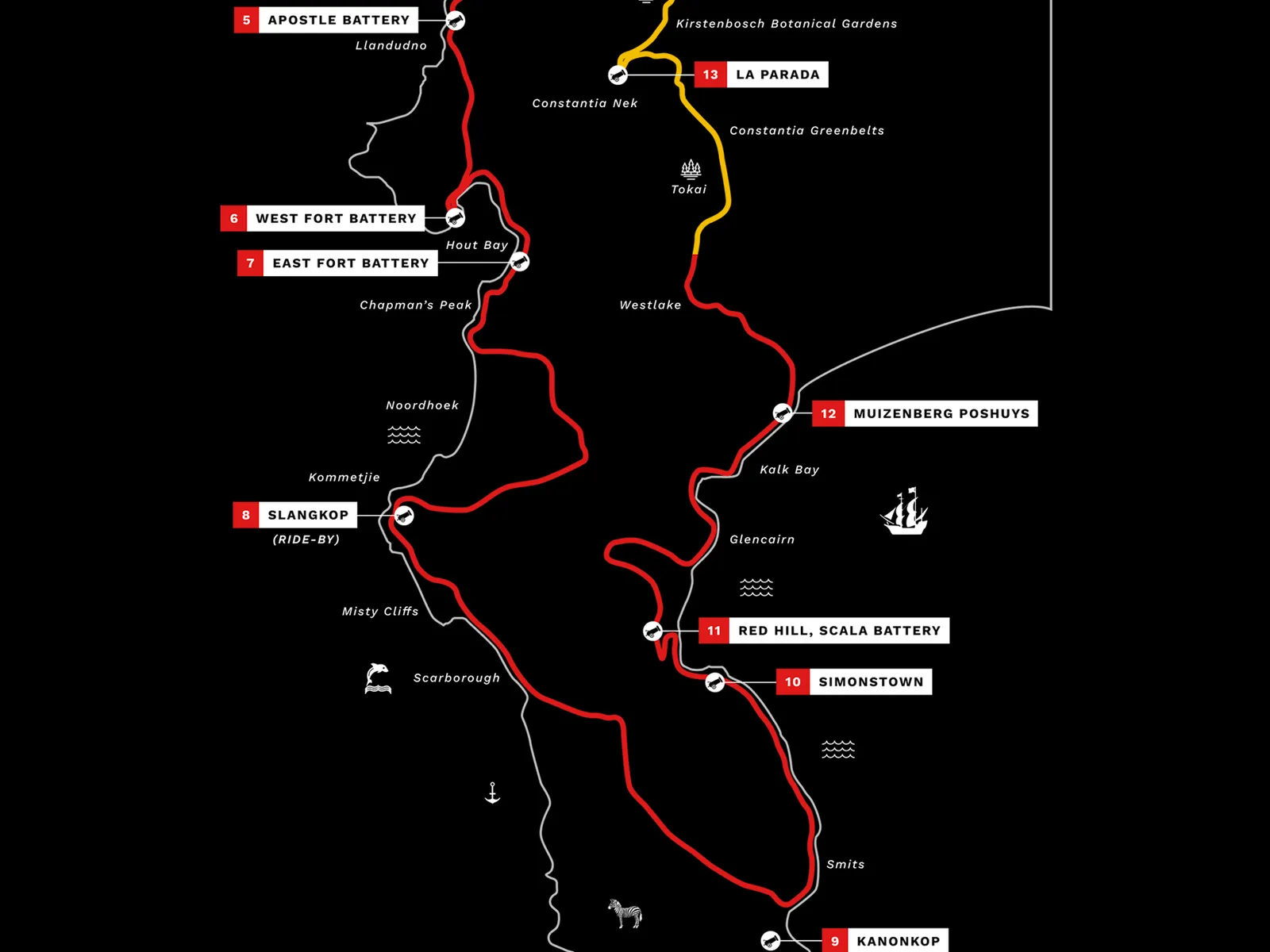 Map of the Cape Town Cannon Challenge route around the Cape Peninsula